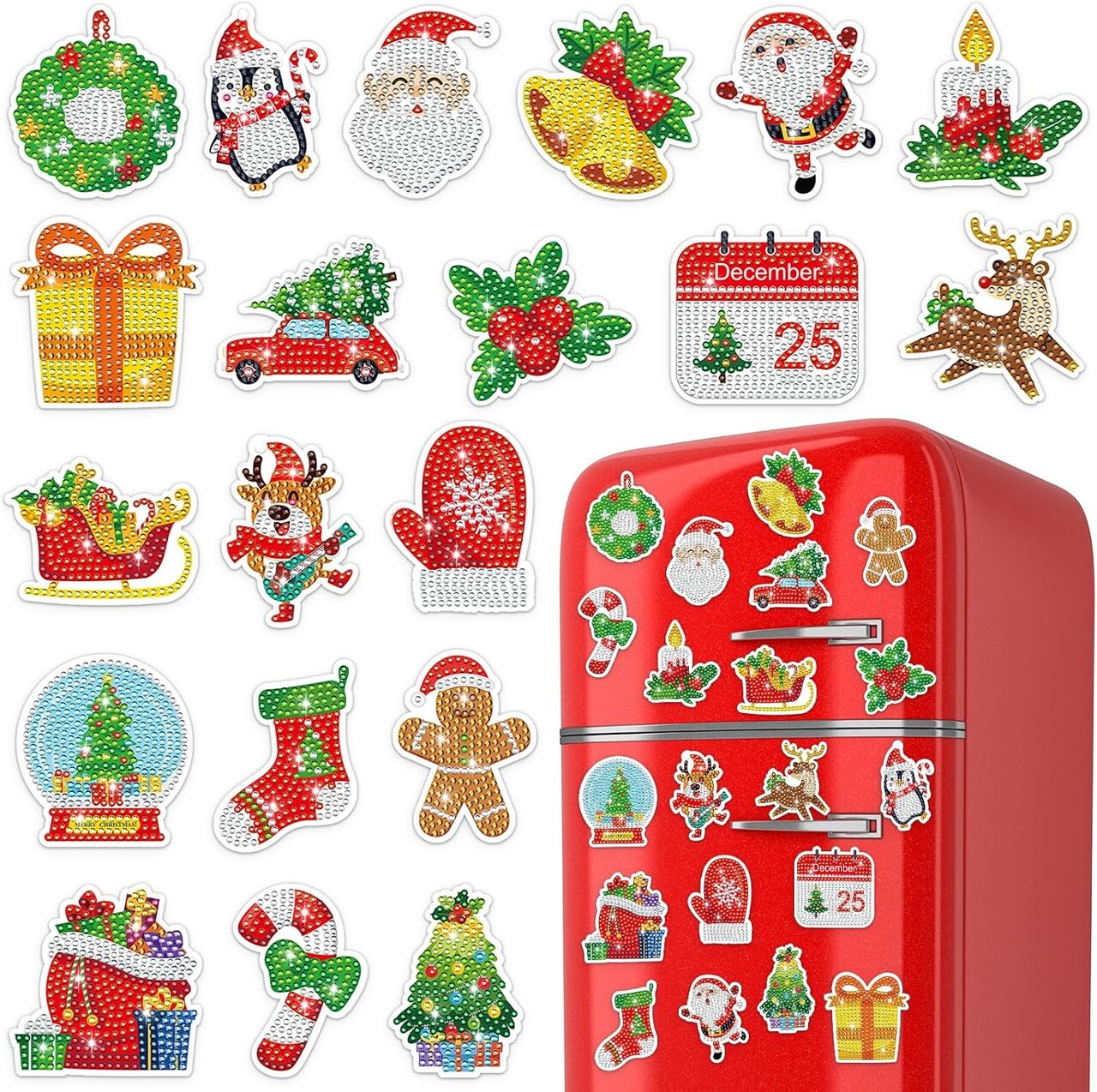20-Piece Christmas Diamond Painting Magnets – DIY Xmas Refrigerator, Car & Mailbox Diamond Art Stickers, Holiday Decor & Gift Set